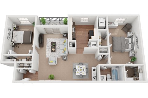 Floor plan for 2 beds, 1 bath, 1056 sqft